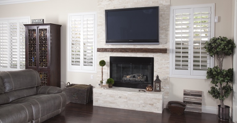 interior shutters in Boston living room